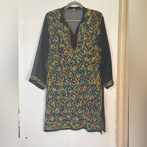 Vintage Textile Multicolor Georgette Embroidered Sheer Art to Wear Kurti Tunic